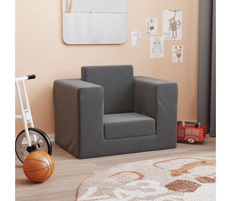 vidaXL Kinderslaapbank zacht pluche antracietkleurig