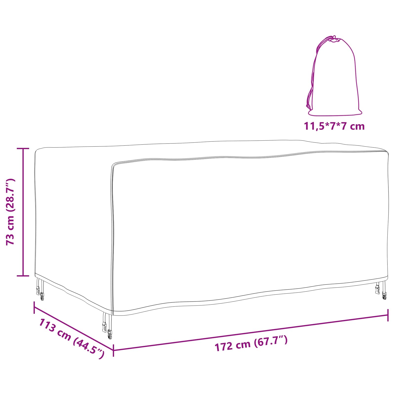 vidaXL Möbelbezug Uni Schwarz 172 x 113 x 73 cm 210D – Bild 14