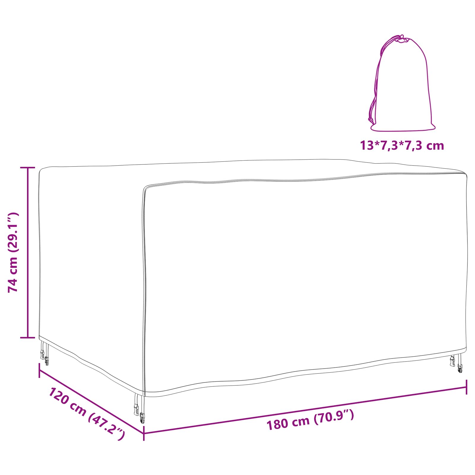 vidaXL Möbelbezug Uni Schwarz 180 x 120 x 74 cm 210D – Bild 14