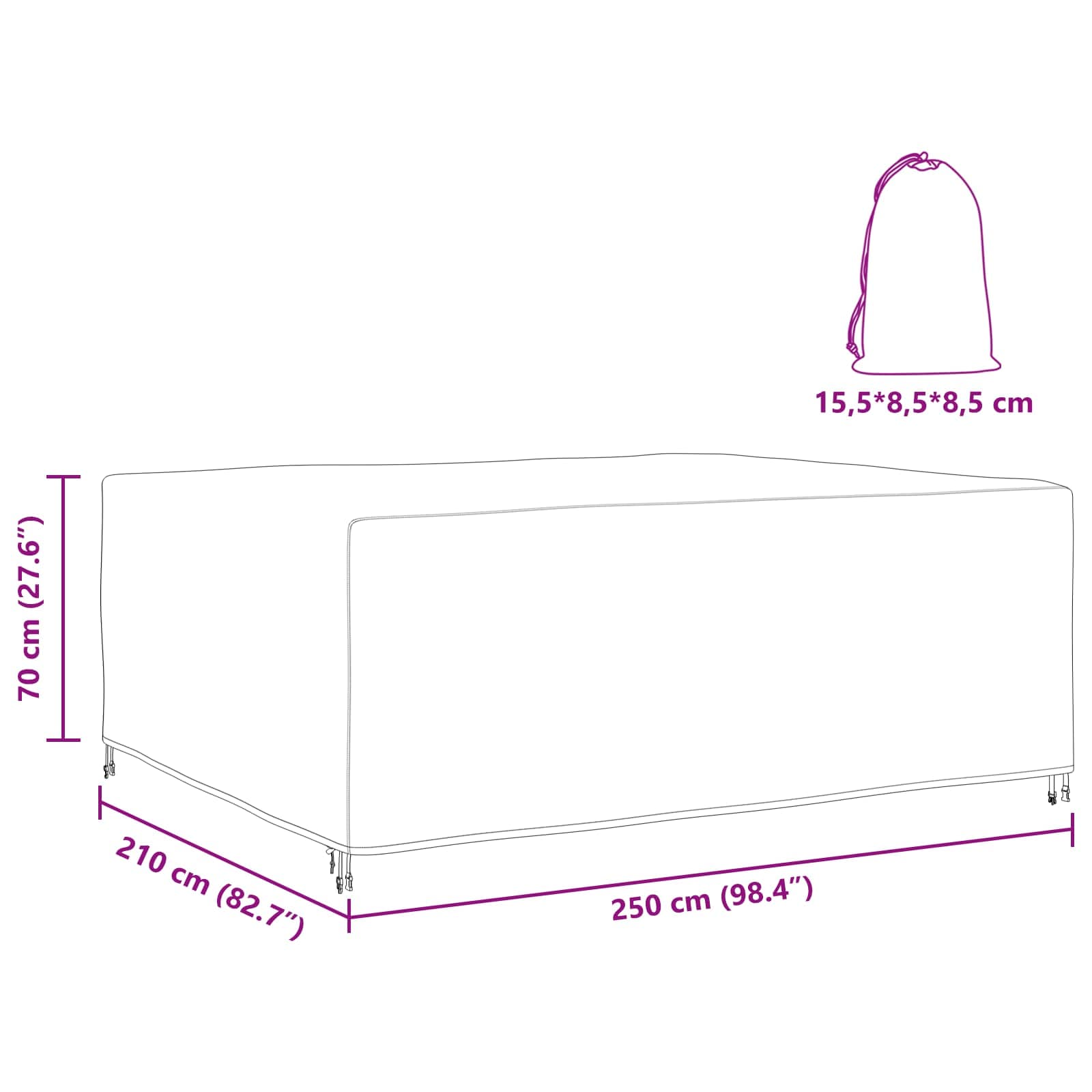 vidaXL Möbelbezug Uni Schwarz 250 x 210 x 70 cm 420D – Bild 14