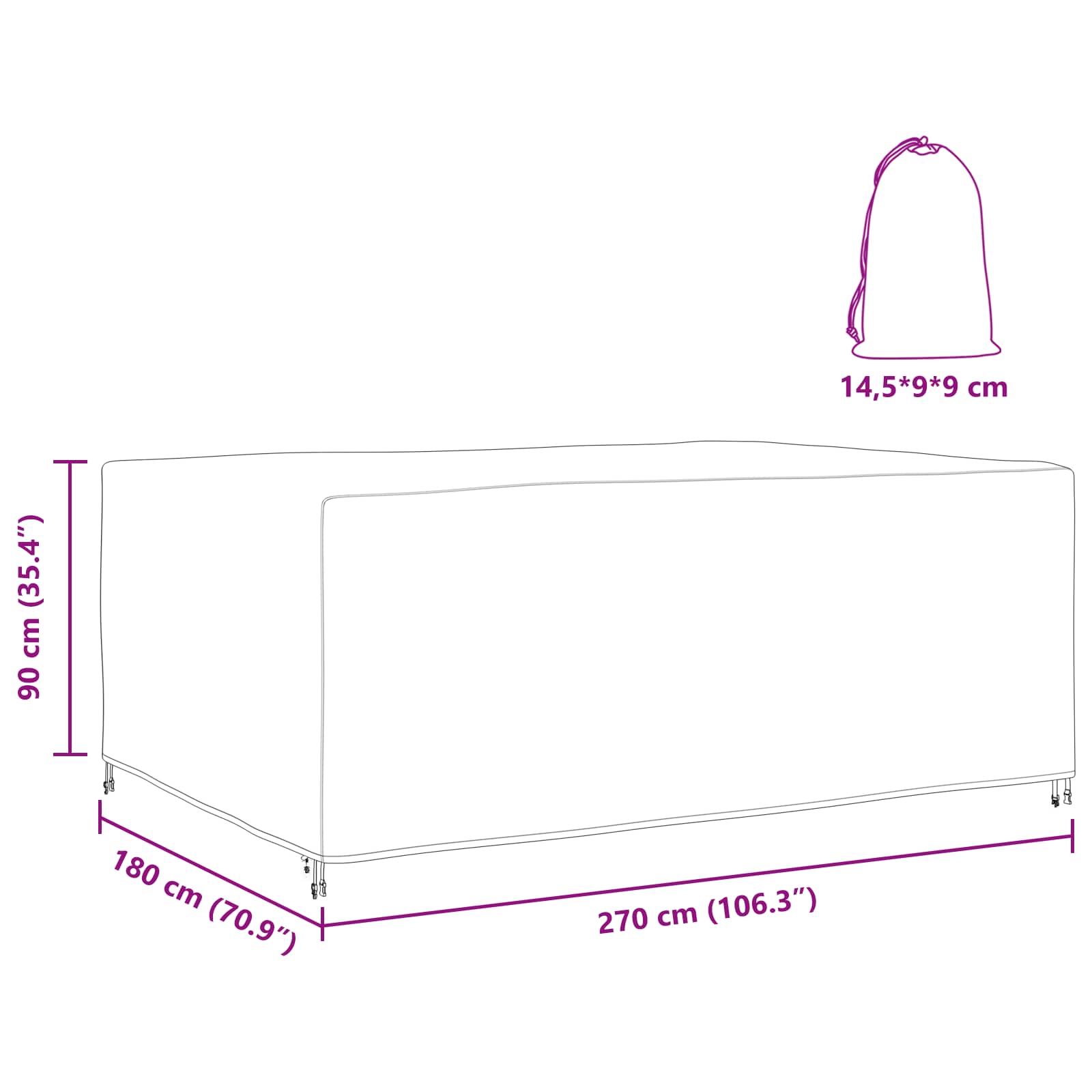 vidaXL Möbelbezug Uni Schwarz 270 x 180 x 90 cm 210D – Bild 14