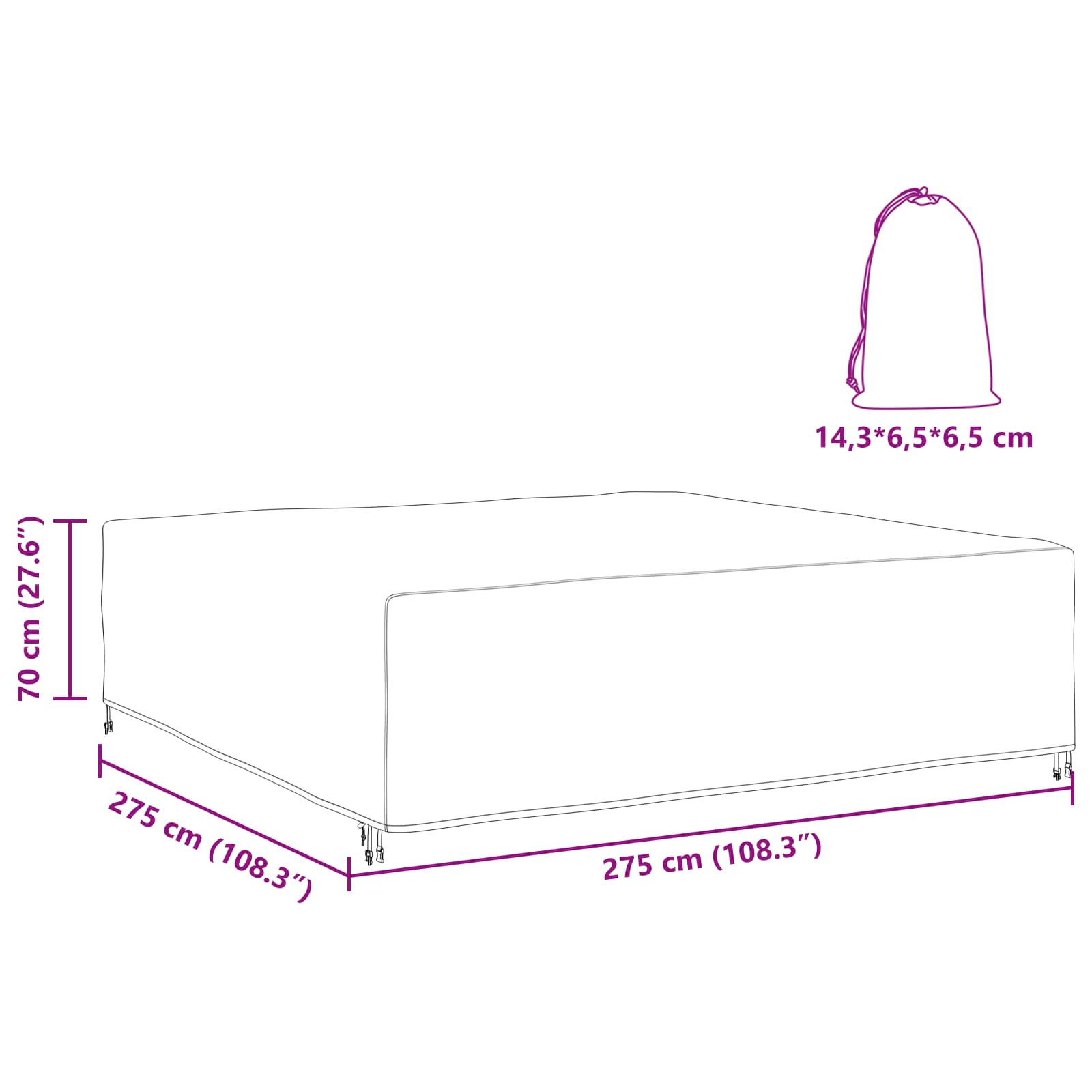 vidaXL Möbelbezug Uni Schwarz 275 x 275 x 70 cm 420D – Bild 14