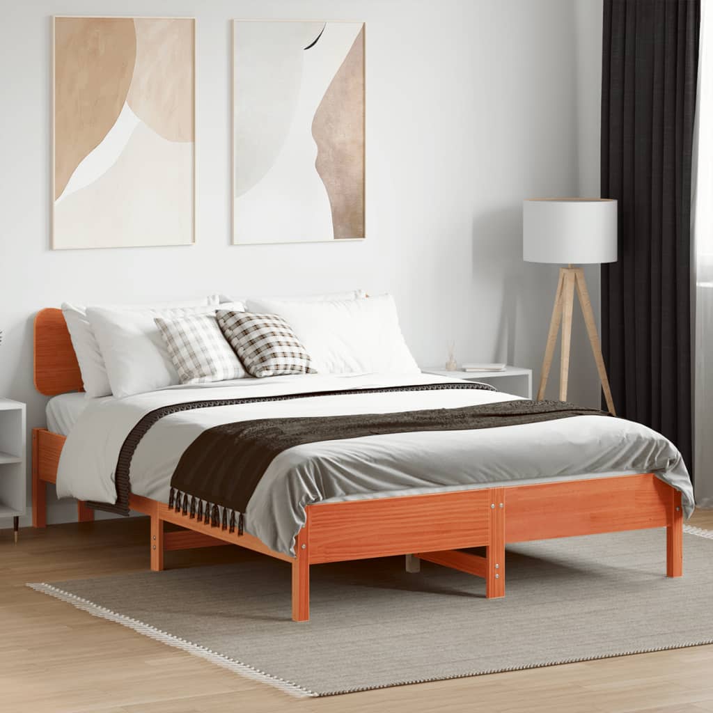 vidaXL Bedframe zonder matras massief grenenhout wasbruin 135x190 cm afbeelding