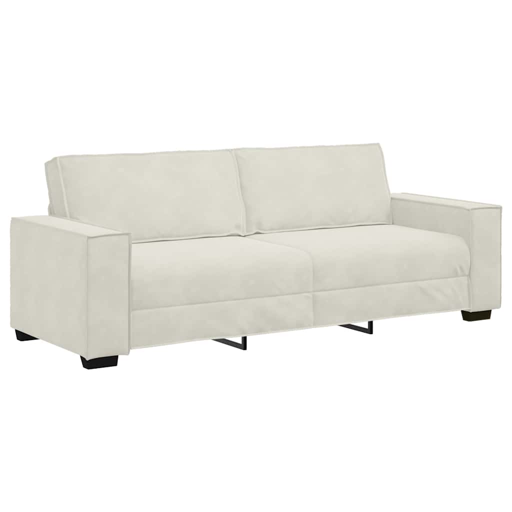 vidaXL Driezitsbank 220x78x84 cm fluweel crèmekleurig, foto 3