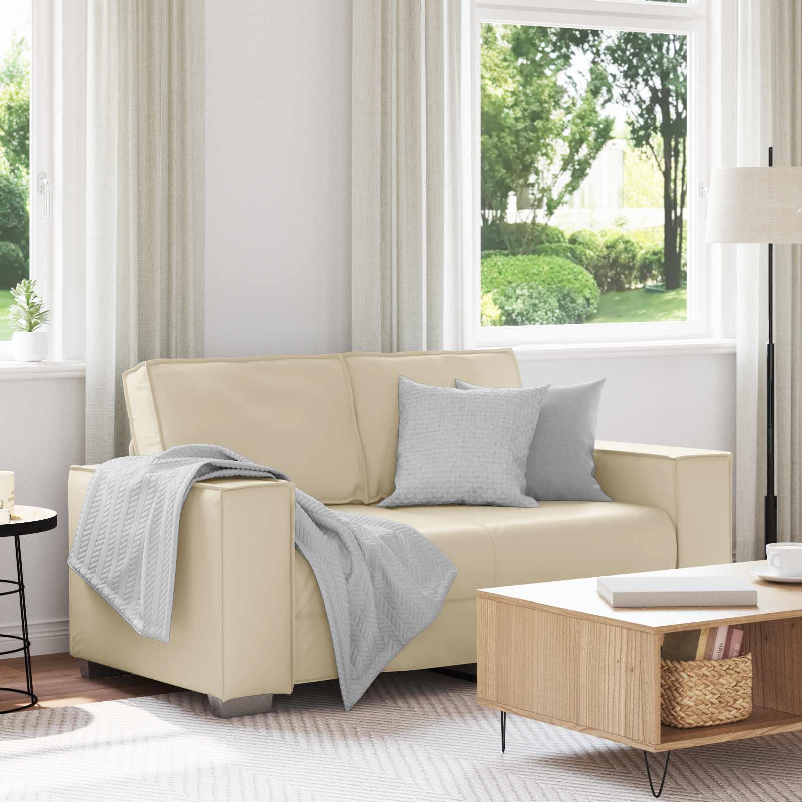 vidaXL Canapea pentru două persoane Crem 160 cm Piele artificială