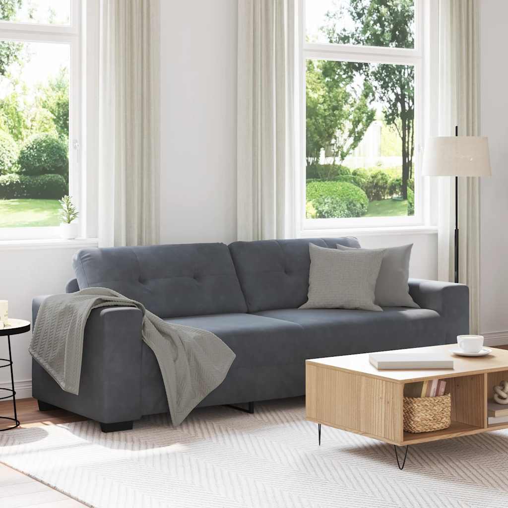 vidaXL Canapea cu 3 locuri, gri închis, 220x78x80 cm, catifea