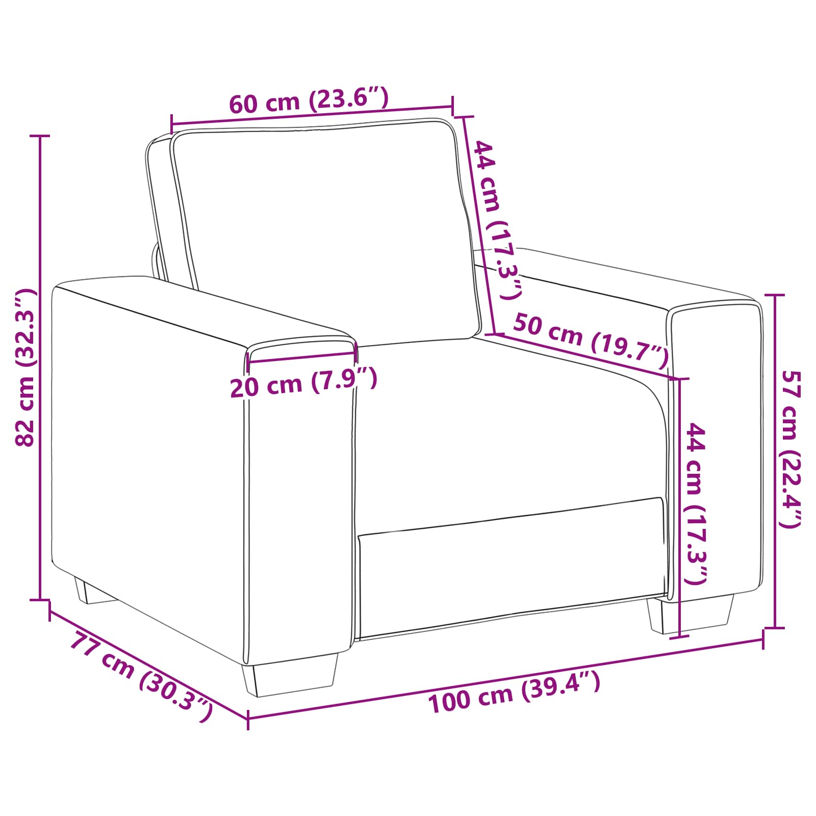 Sofa stol Oblačno siva 100 cm blago - slika 8