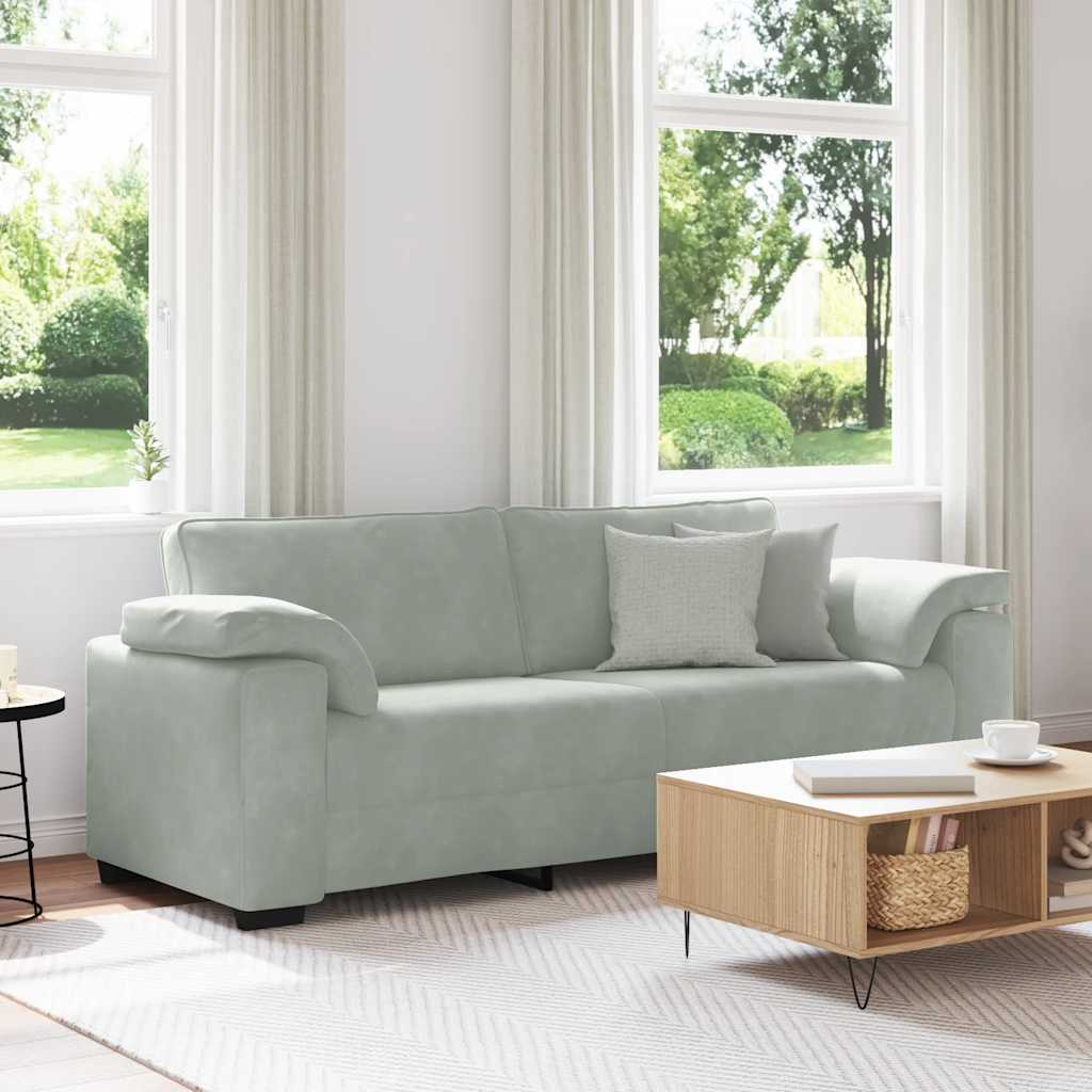 3-personers sofa i velour 220 x 77 x 82 cm - lysegrå