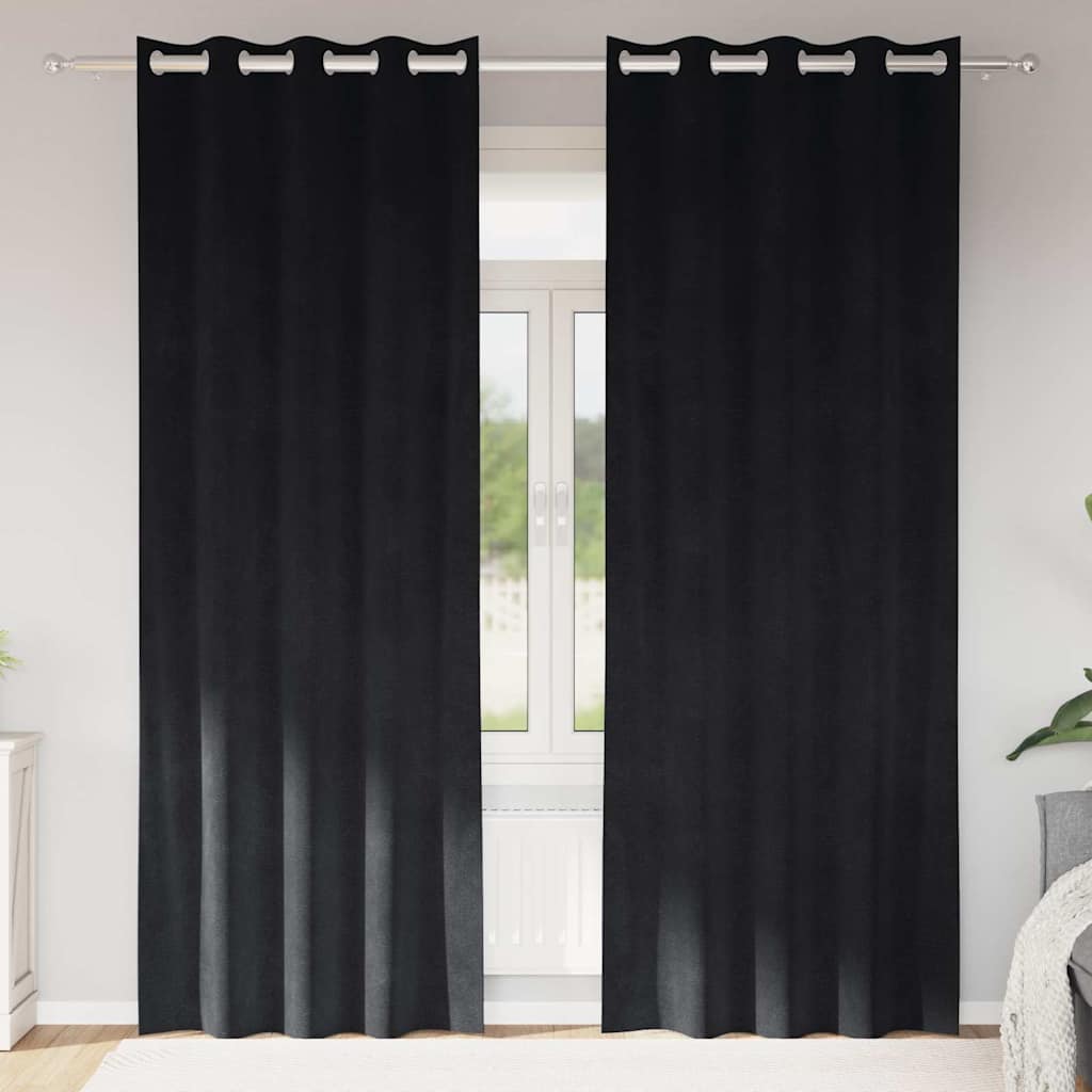 Blackout Gardiner med Øjer 2 stk Sort Velour