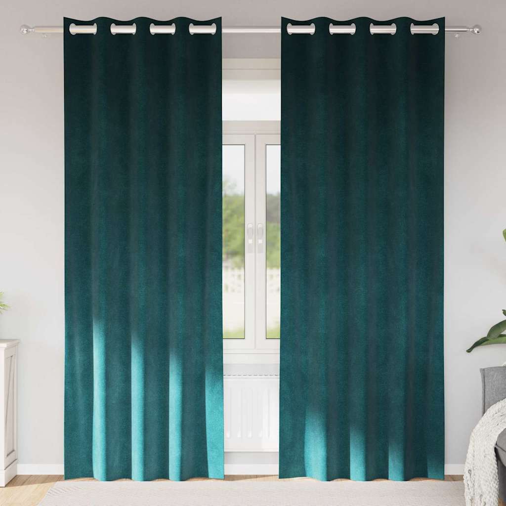 Blackout Gardiner med Øjer 2 stk Mørkegrøn Velour