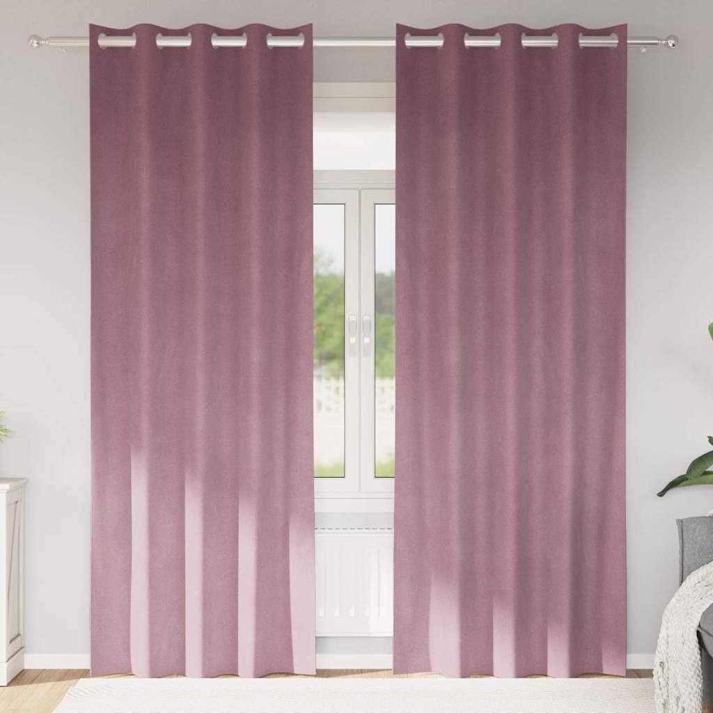 Blackout Gardiner med Øjer 2 stk Mørk Pink Velour