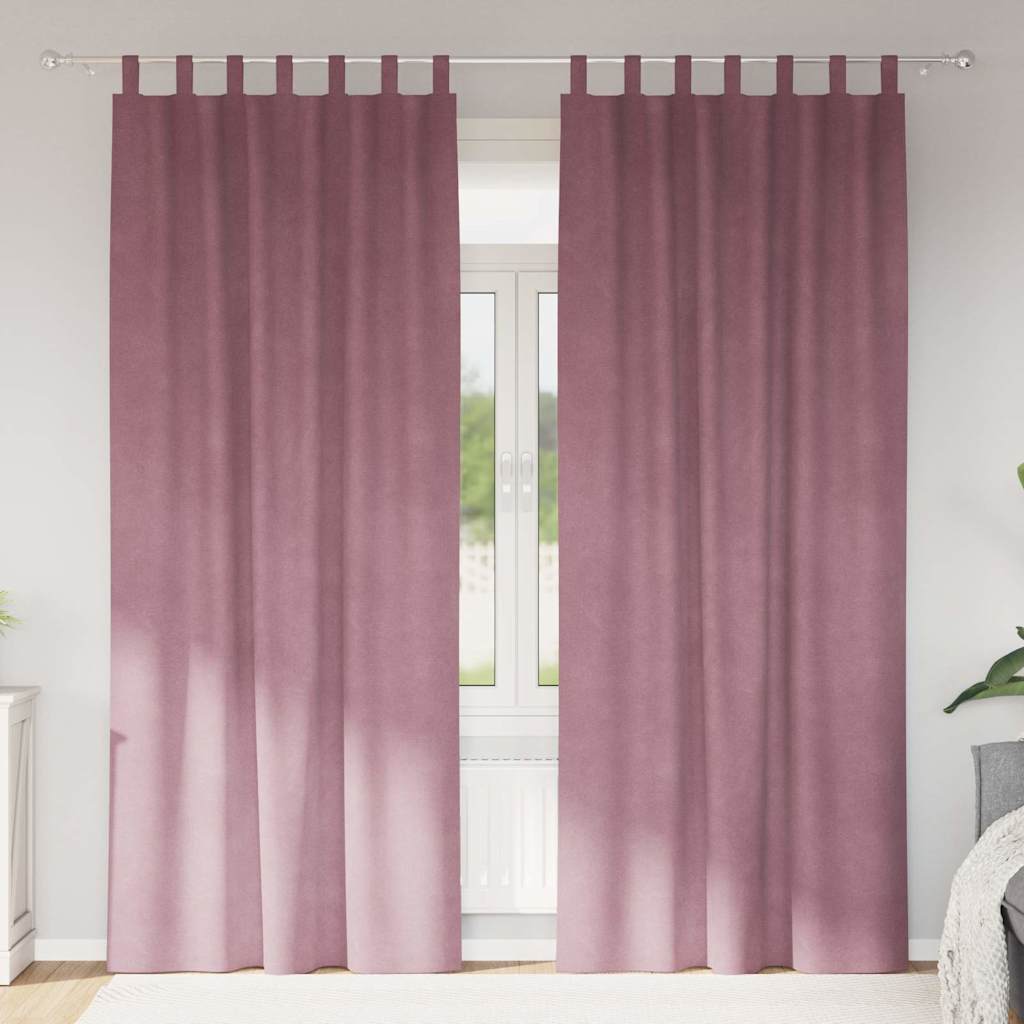 Mørklægningsgardiner med hængesløjfer 2 stk Mørk Pink Velour