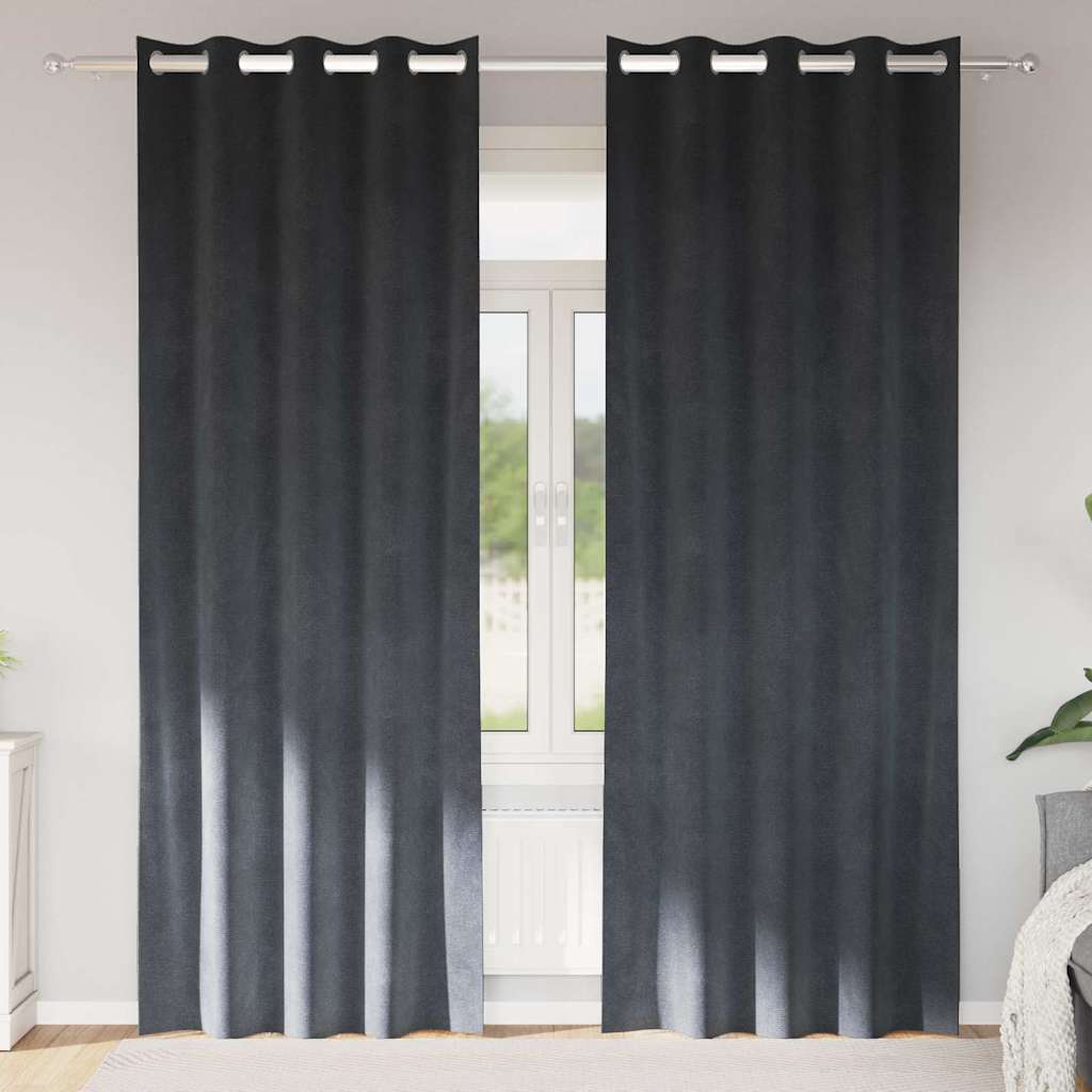 Blackout Gardiner med Øjer 2 stk Lys Grå Velour