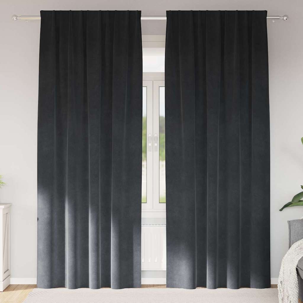 Blackout Gardiner med Top Tape 2 stk Lys Grå Velour