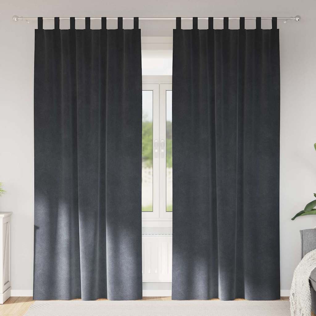 Blackout Gardiner med Ophængsløkker 2 stk Lys Grå Velour