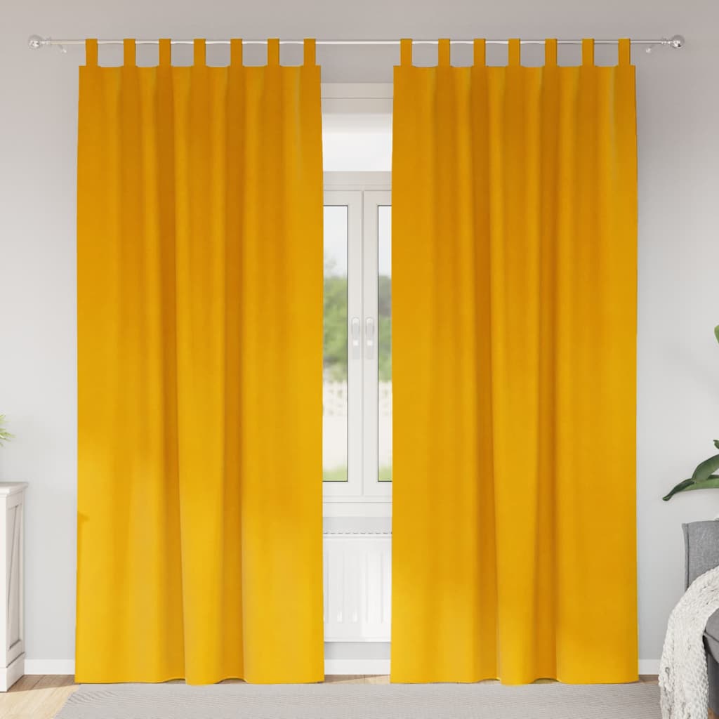 Mørklægningsgardiner med hænge løkker 2 stk Sennepsgul Velour
