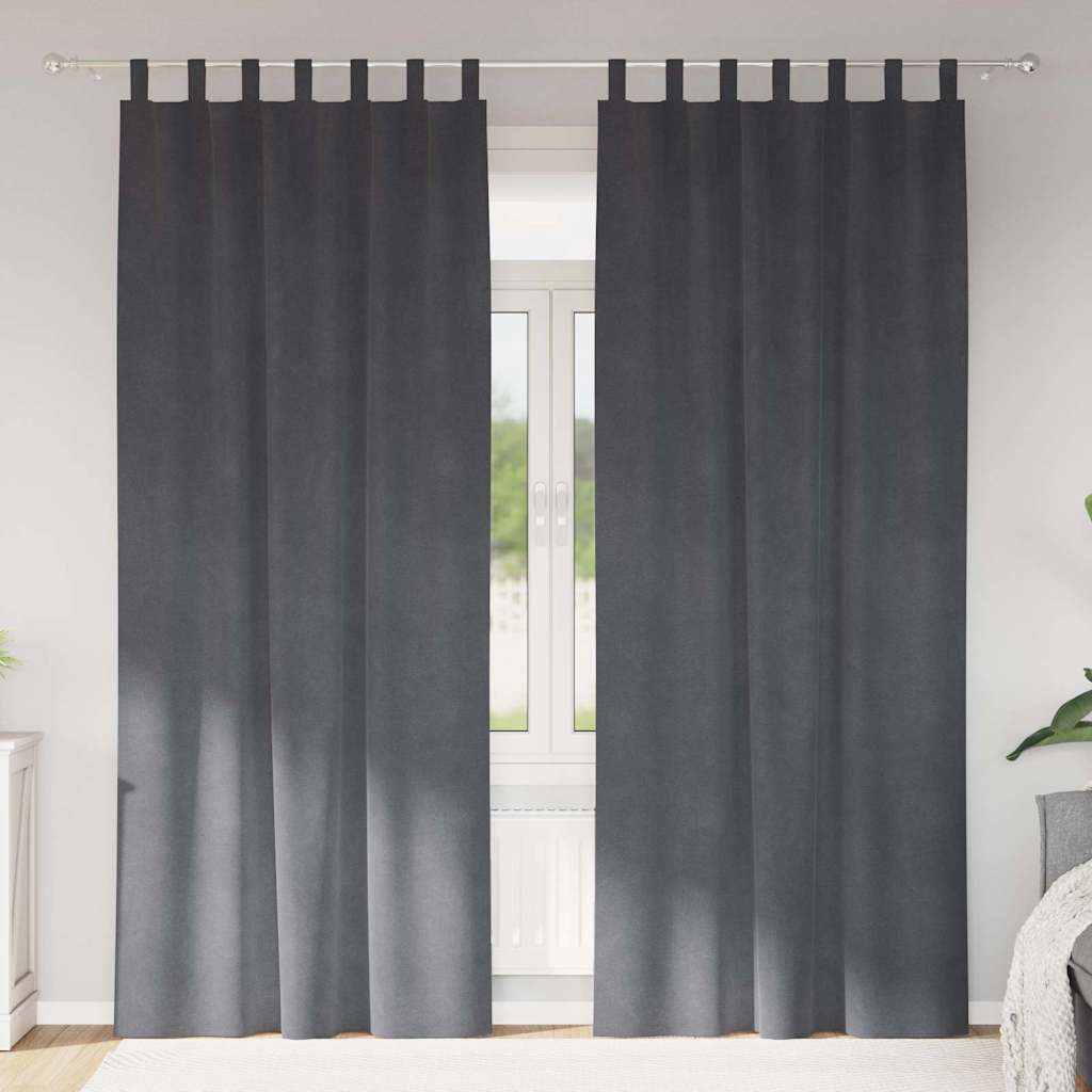 Mørklægningsgardiner med hængeløkker 2 stk Super Lys Grå Velour