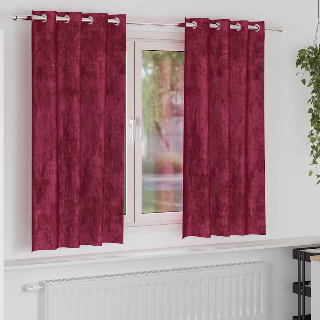 Velourgardiner 2 stk med grommet Bordeaux 175x140 cm