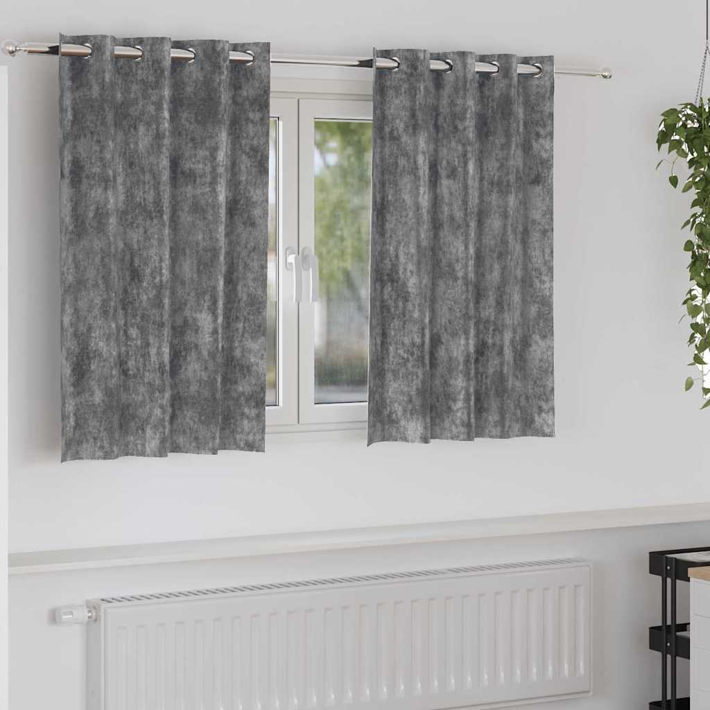 Velvet Gardiner 2 stk med Øjekanter Grå 140x140 cm