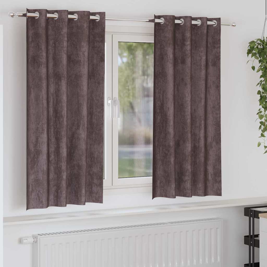 Velour Gardiner 2 stk med Øjekanter Brun 175x140 cm