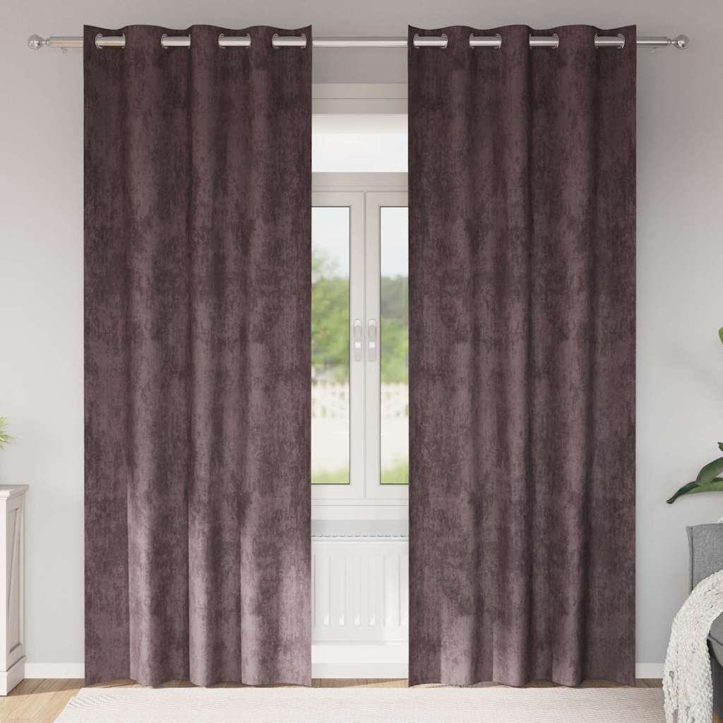 Velourgardiner 2 stk med Øjet Brun 260x140 cm