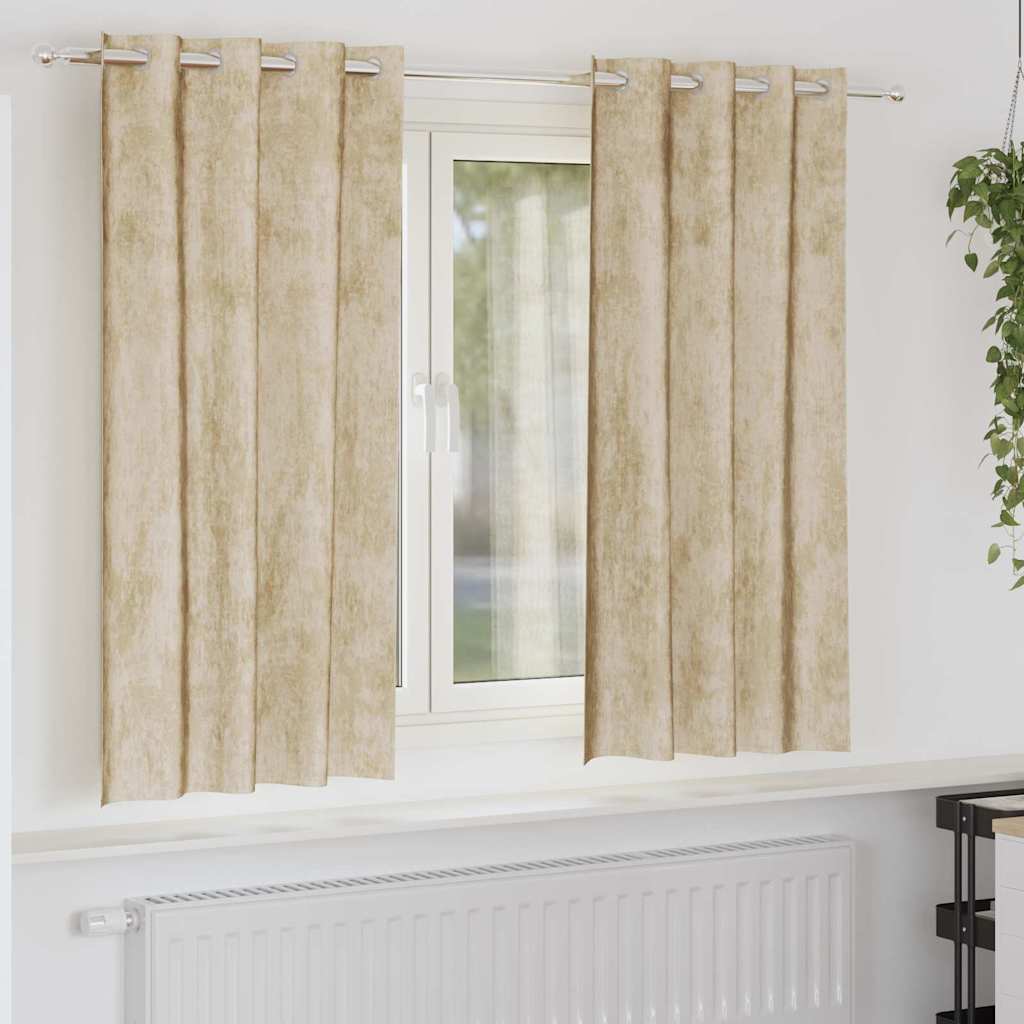 Velvet Gardiner 2 pcs med Grommet Creme 175x140 cm