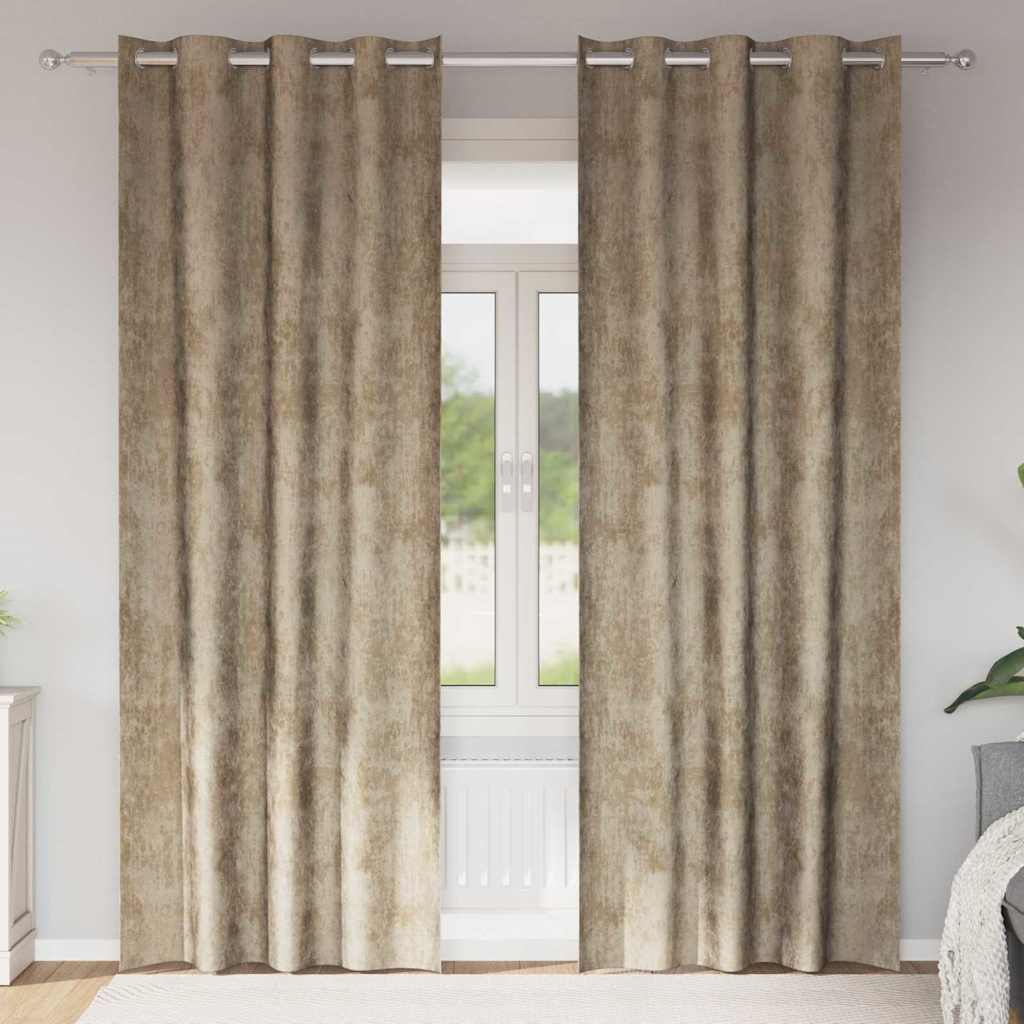 Velourgardiner 2 stk. med øjekanter Champagne 260x140 cm