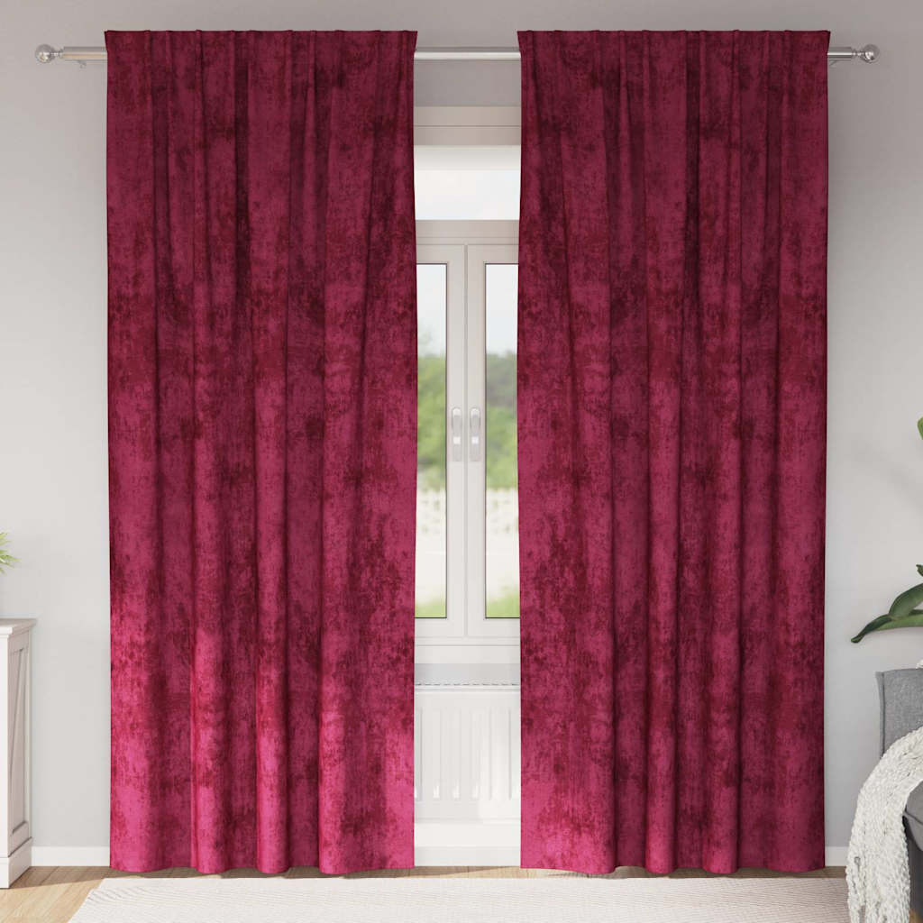 Velvet Gardiner 2 stk med Øjer Vinrød 245x140 cm