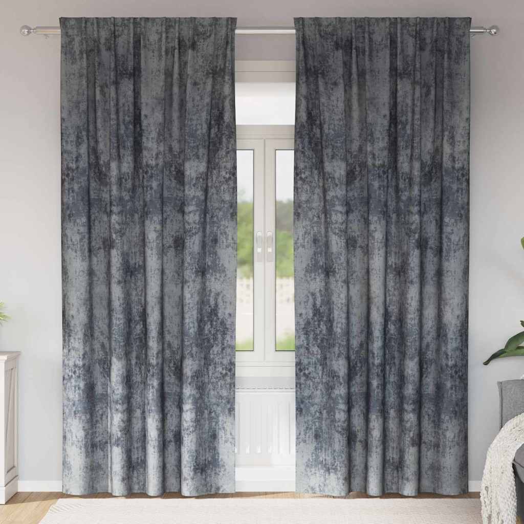 Velvet Gardiner 2 stk med Øskner Sølv Grå 245x140 cm