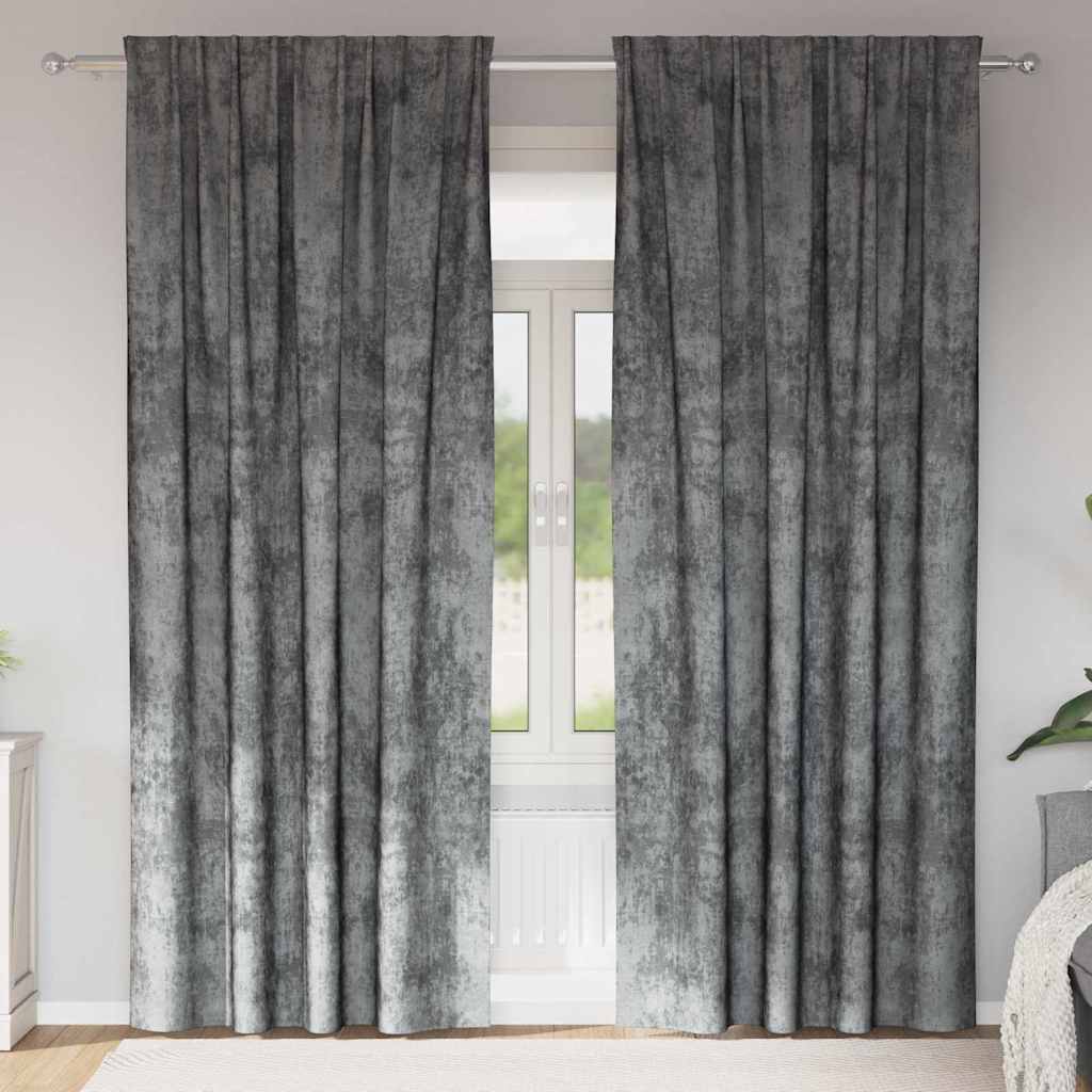 Velourgardiner 2 stk med Stanglomme Grå 225x140 cm