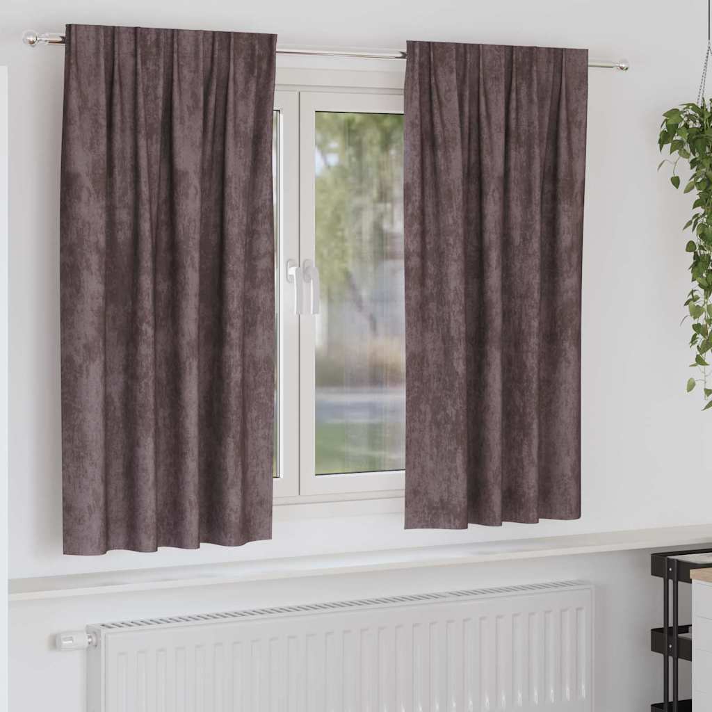 Fløjl Gardiner 2 stk med Øskner i Brun 175x140 cm