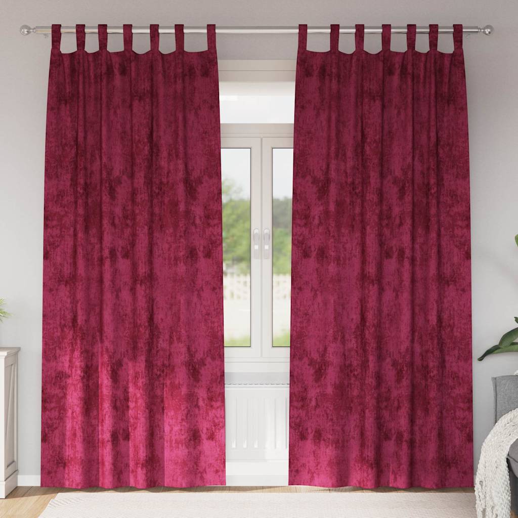 Velourgardiner 2 stk med flæser Vinfarvet 225x140 cm