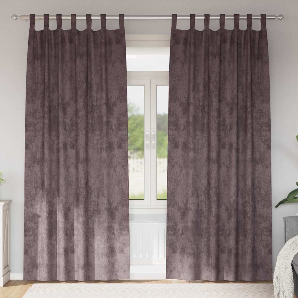 Fløjlsgardiner 2 stk med Øjer Brun 245x140 cm