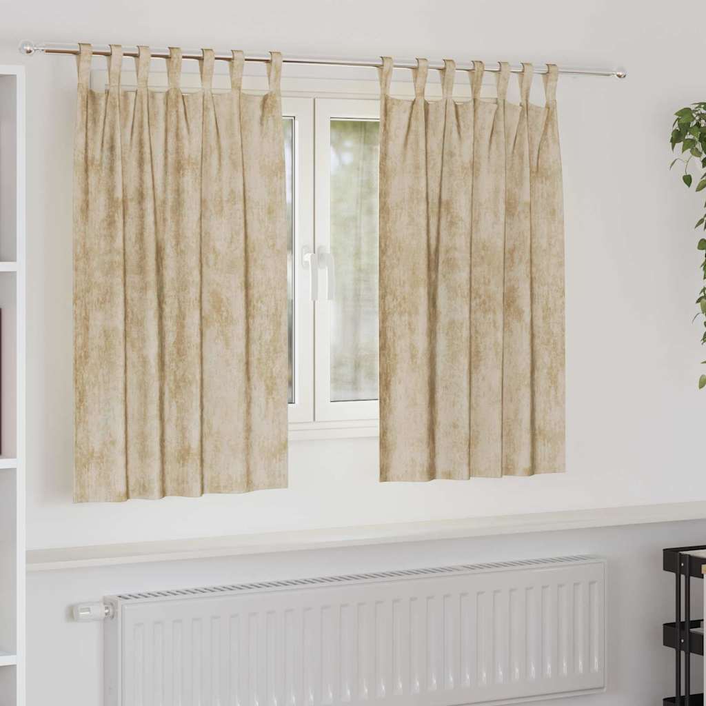 Velour Gardiner 2 stk med Øjer Creme 140x140 cm