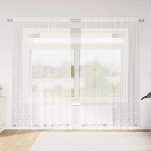 Čipkový Závěs se záclonami Bílá 220 x 200 cm Polyester - obrázek 1