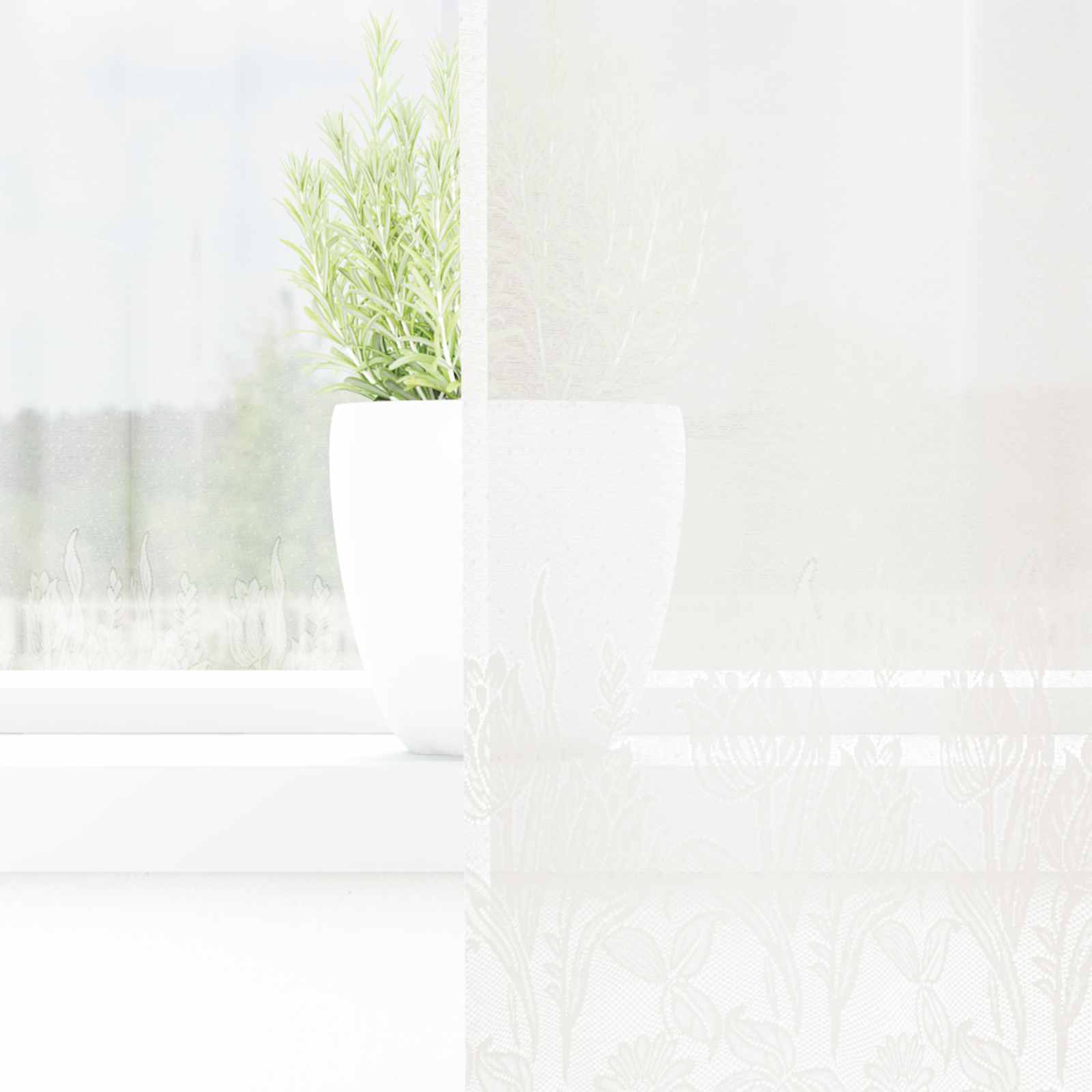 Kantgordijn met gordijnen Bloemen Wit 180 x 150 cm Polyester image 3