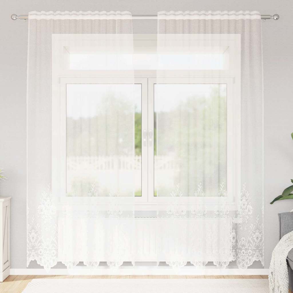 vidaXL Perdele cu perdele Floral Alb 150 x 240 cm Poliester