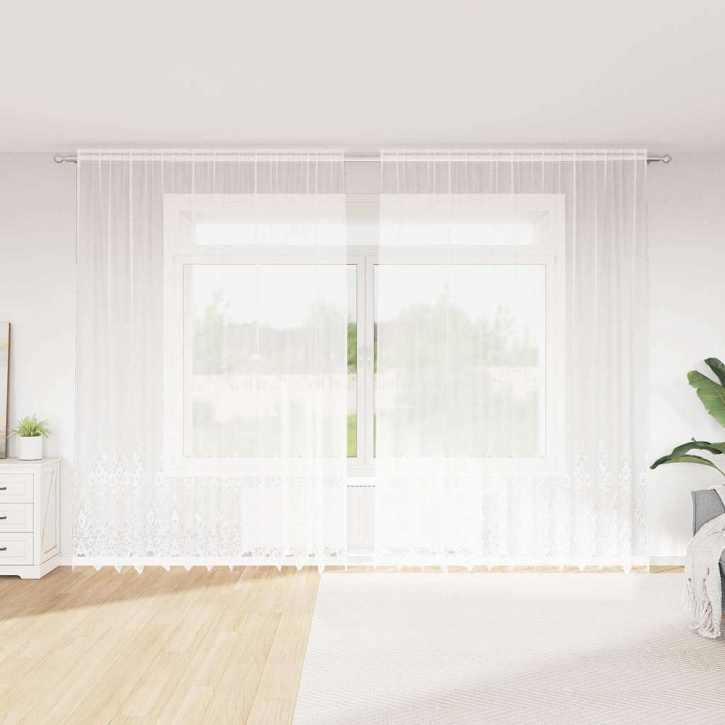 vidaXL Perdele cu perdele Floral Alb 300 x 300 cm Poliester