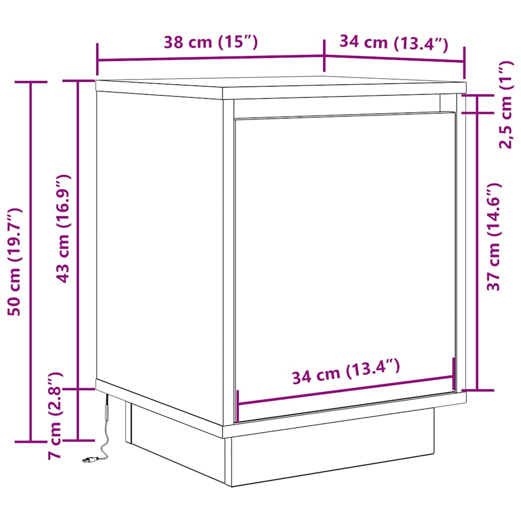 Noční stolky s LED světly 2 ks bílé 38x34x50 cm - obrázek 16