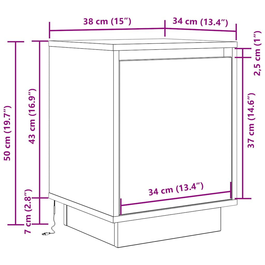 Noční skříňka s LED osvětlením Dub Sonoma 38x34x50 cm - obrázek 14