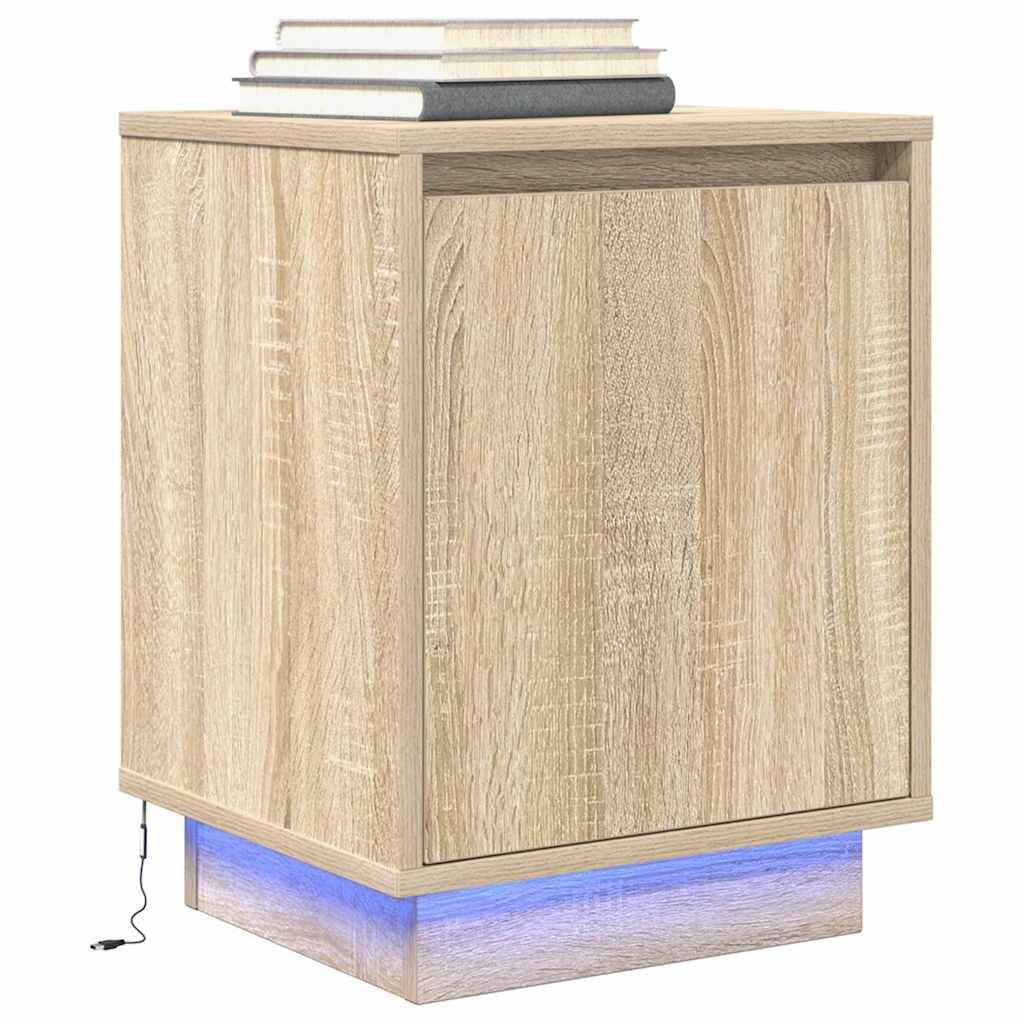 vidaXL Nachttisch mit LED-Leuchten Sonoma-Eiche 38x34x50 cm