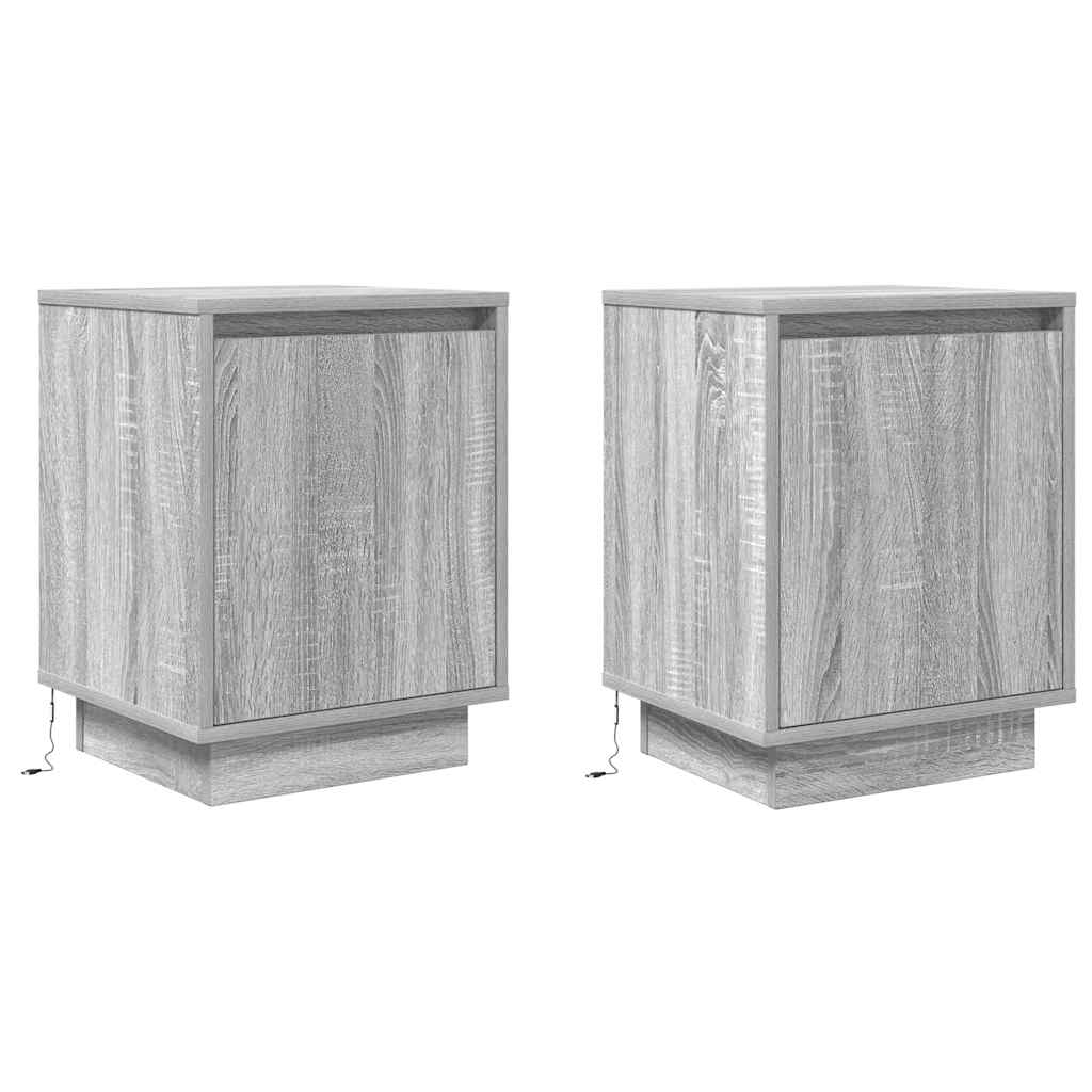 vidaXL Noptiere cu lumini LED 2 buc Gri Sonoma 38x34x50 cm