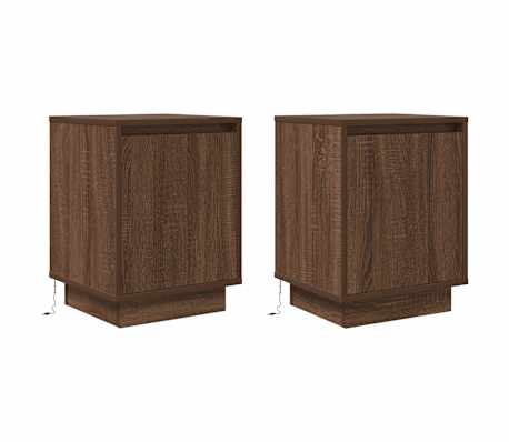 vidaXL Náttborð með LED-Ljósum 2 stk. Brún Eik 38x34x50 cm