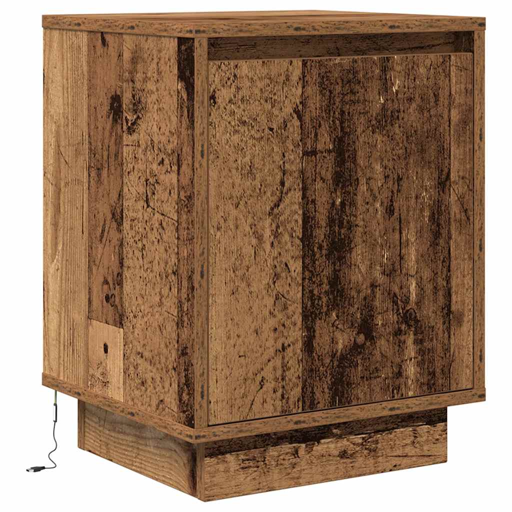 vidaXL Nachtkastje met LED-verlichting 38x34x50 cm oud hout afbeelding