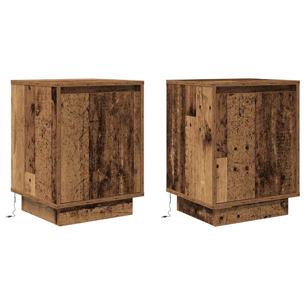 vidaXL Noptiere cu lumini LED 2 buc Lemn vechi 38x34x50 cm