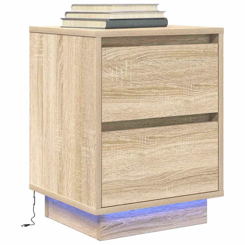 vidaXL Noptiera cu lumini LED Stejar Sonoma 38x34x50 cm