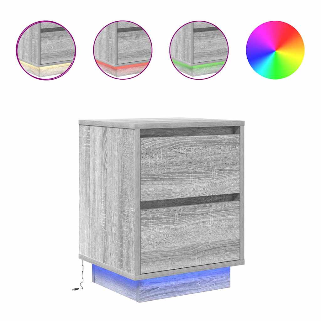 vidaXL Noční skříňka s LED světly Šedá Sonoma 38x34x50 cm