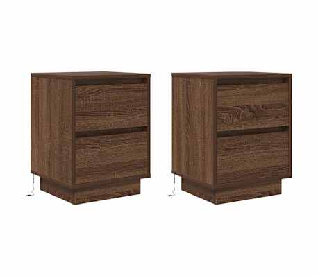 VidaXL Tables de chevet avec lumi&egrave;res LED 2pcs ch&ecirc;ne marron 38x34x50cm