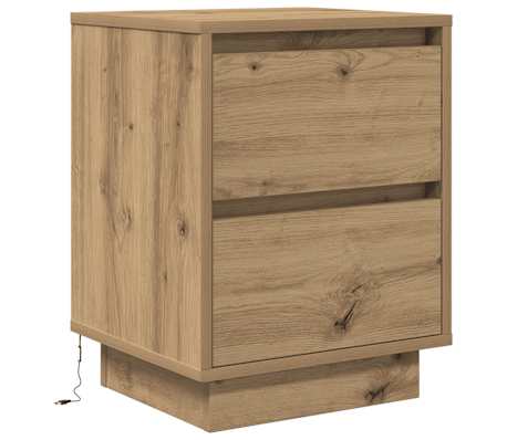 vidaXL Mesa de cabeceira com luzes LED Carvalho Artesanal 38x34x50 cm