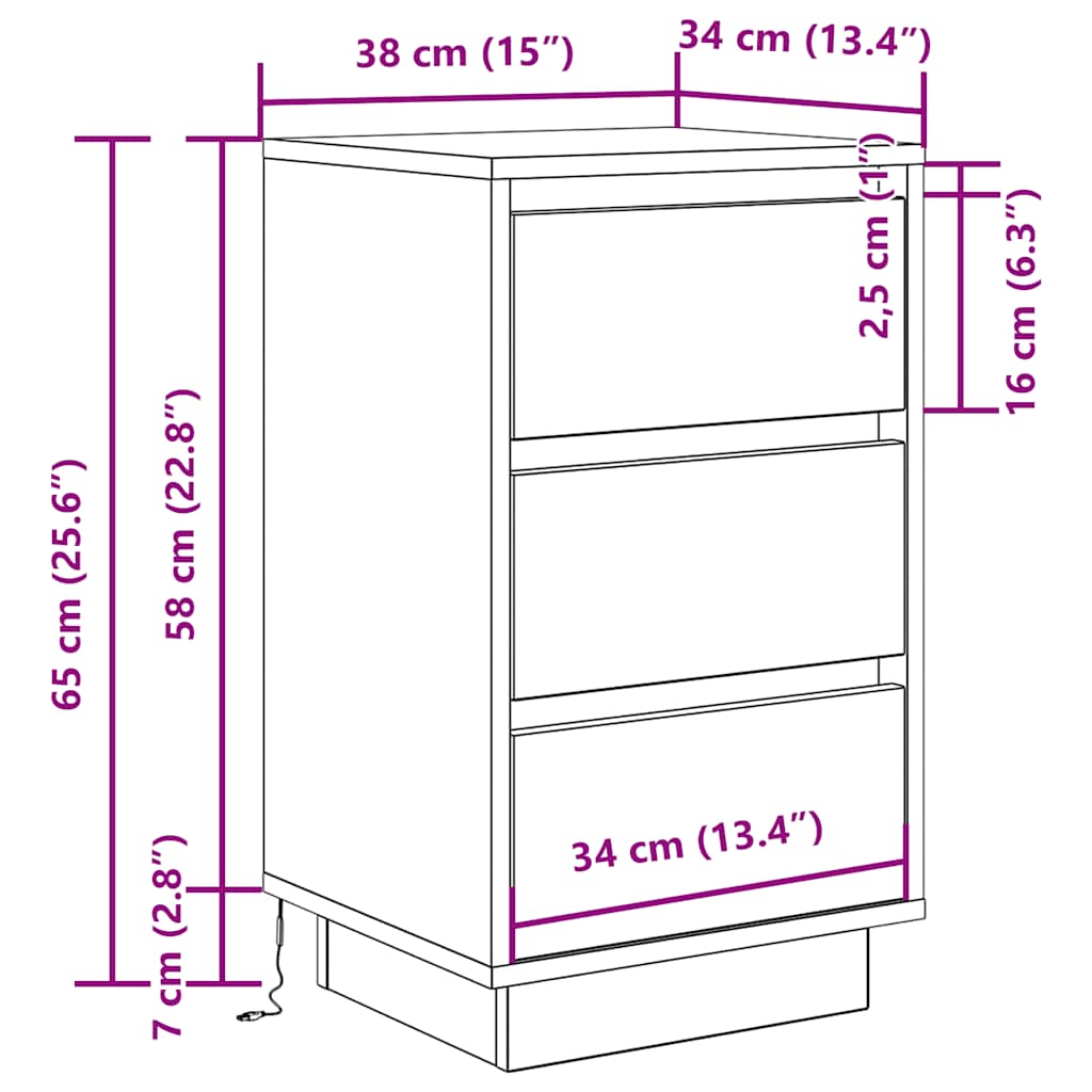 Noční skříňka s LED světly Uzený dub 38x34x65 cm - obrázek 14